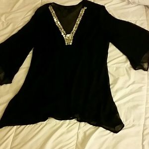 Shear Black Elegant Top w/V-neck embellished